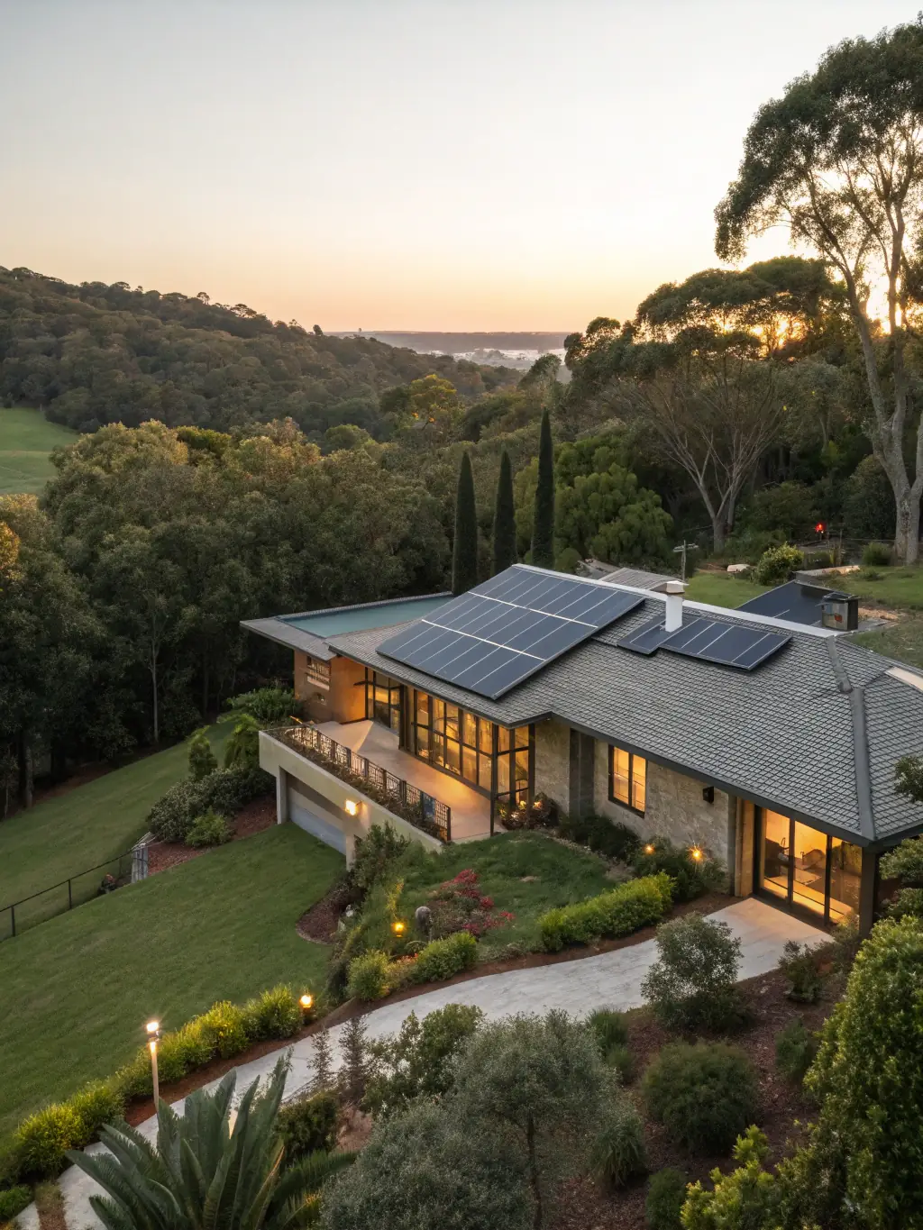 An elegant, modern home representing wealth and security, with a subtle Mexican architectural influence, symbolizing the preservation and growth of assets.